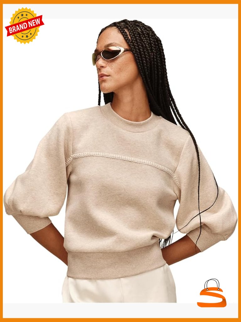 Classic Puff Sleeve Crewneck Top - Cozy Fleece Tee
